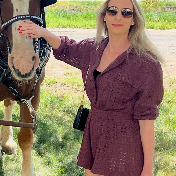 Free People Brown Jumpsuit with Puff Sleeves - Picture 1 of 4